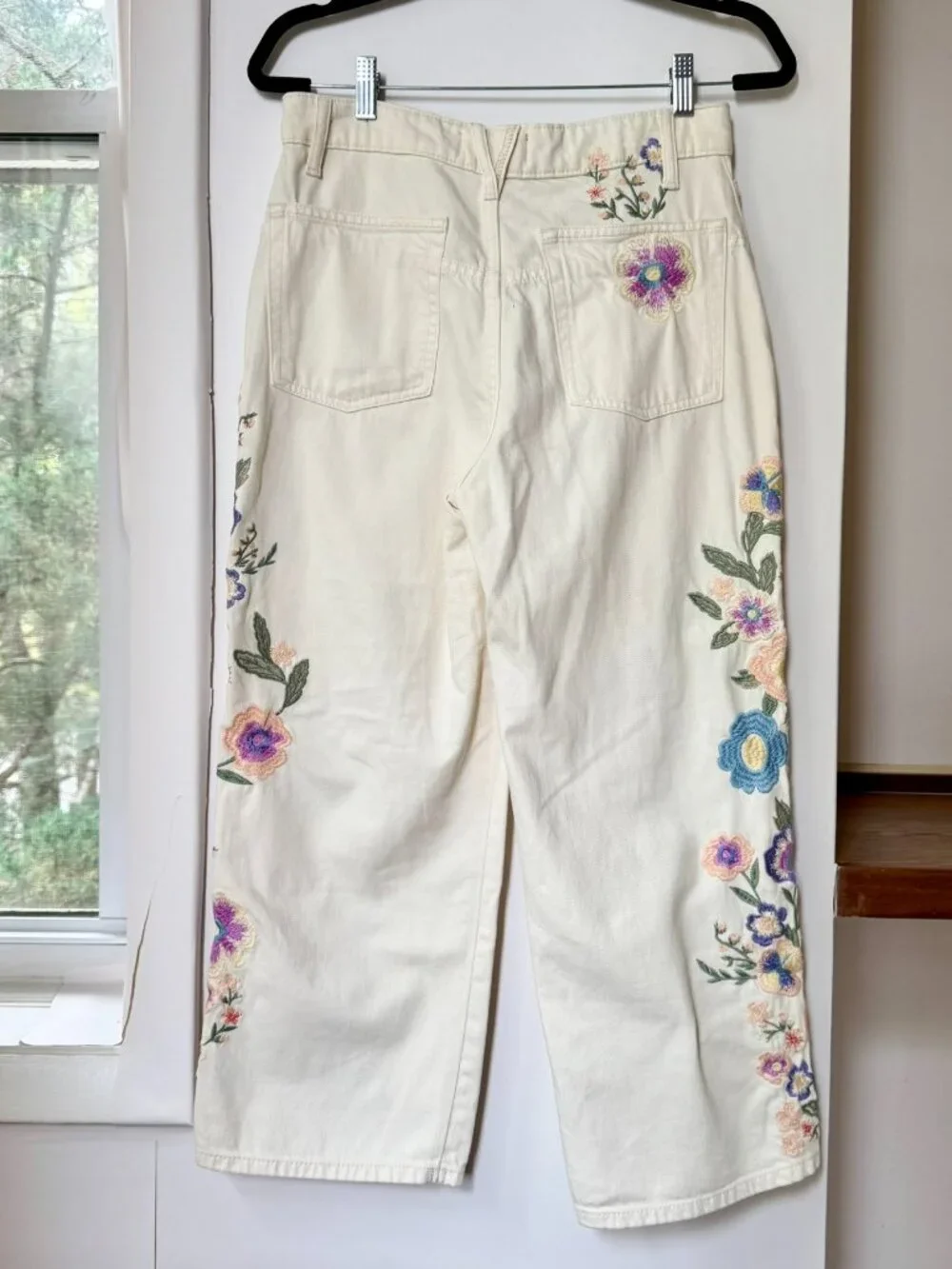 Free People We The Free Willow Floral Embroidery Jeans Cream 27